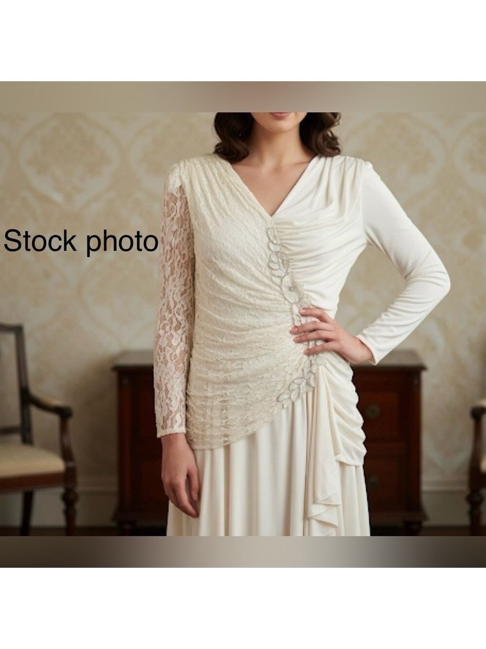 Filigree Ltd Vintage Elegant Ivory Draped Long Sleeve Special Occasion Dress 18W - Picture 3 of 17
